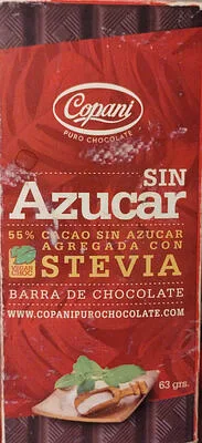 Chocolate 55% Cacao con Stevia Sin Azucar Agregada x 63 gr (COPANI)