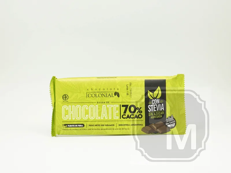 Chocolate 70% Cacao con Stevia x 100 gr (Colonial )