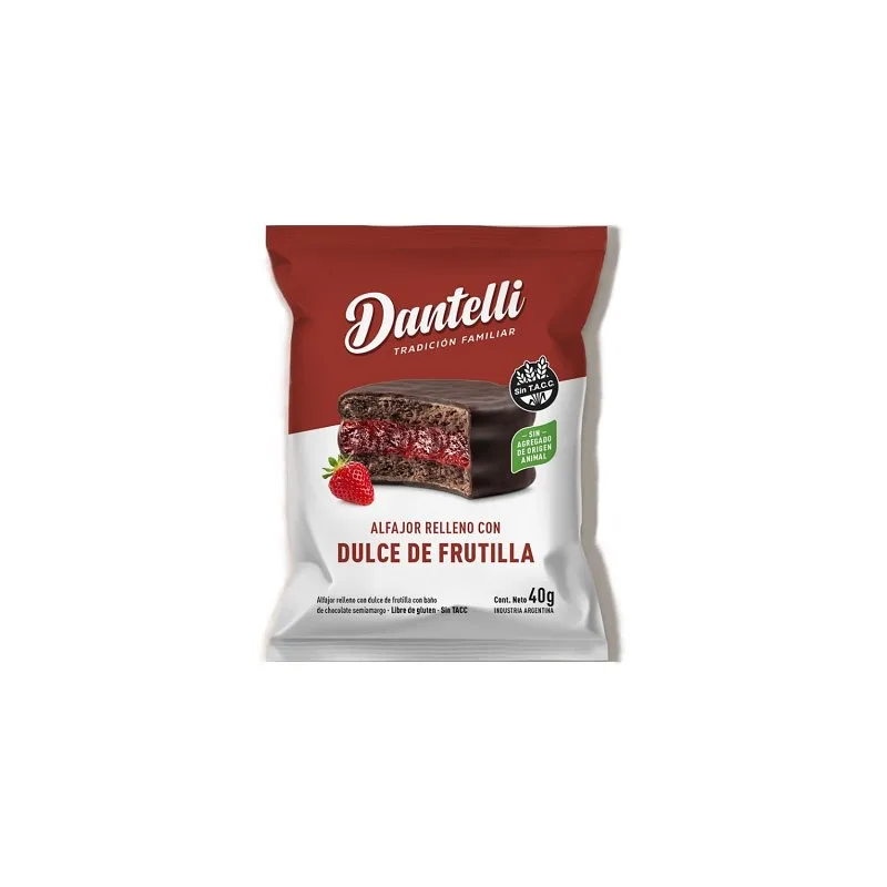 Alfajor Relleno de Dulce de Frutillas x 40 gr x 12 u (Dantelli)