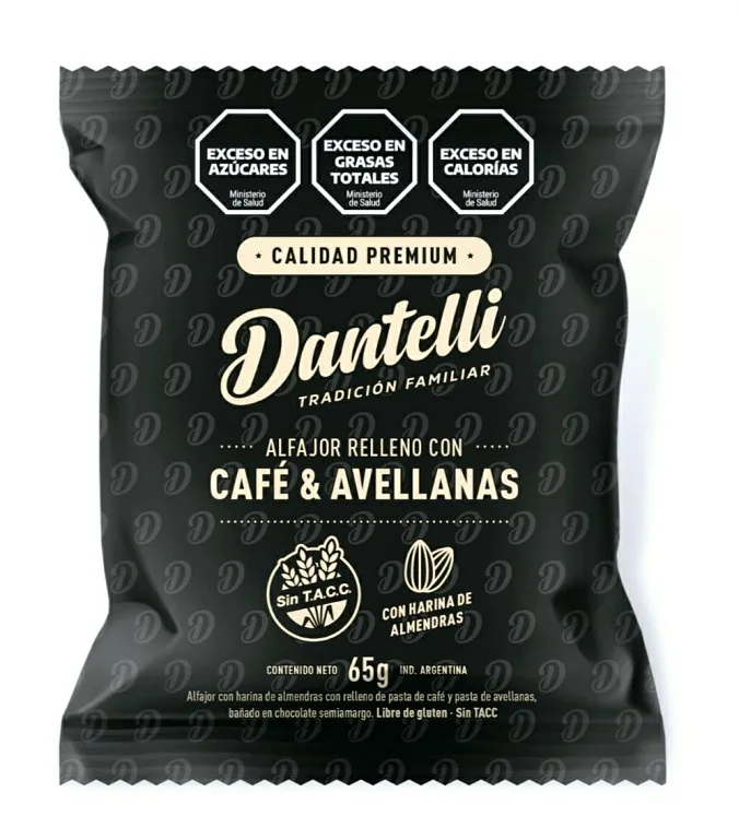 Alfajor Relleno con Cafe y Avellanas Premium x 65 gr x 12 u (Dantelli)