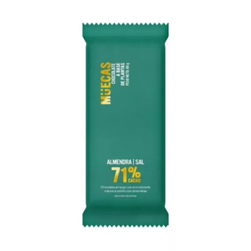 Chocolate 71% Cacao con Almendras Tostadas y Sal Marina x 80 gr (Muecas)