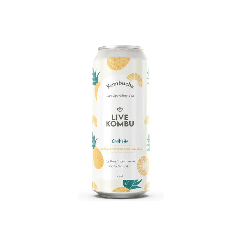 Kombucha Sabor Anana y Pimienta de Jamaica x 473 ml (Live Kombu)