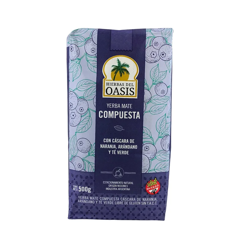Yerba Mate con Arandano Te Verde y Cascara de Naranja x 500 gr (Oasis)